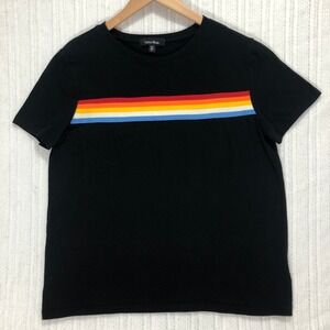 Lea & Viola Striped T-Shirt Rainbow Casual Top Short‎ Sleeve Black S
